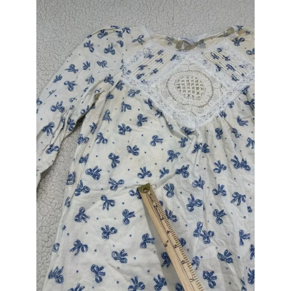 Vtg Willow Creek Flannel Nightgown‎ Sleep Dress Bows Lace Cottage Granny Modest